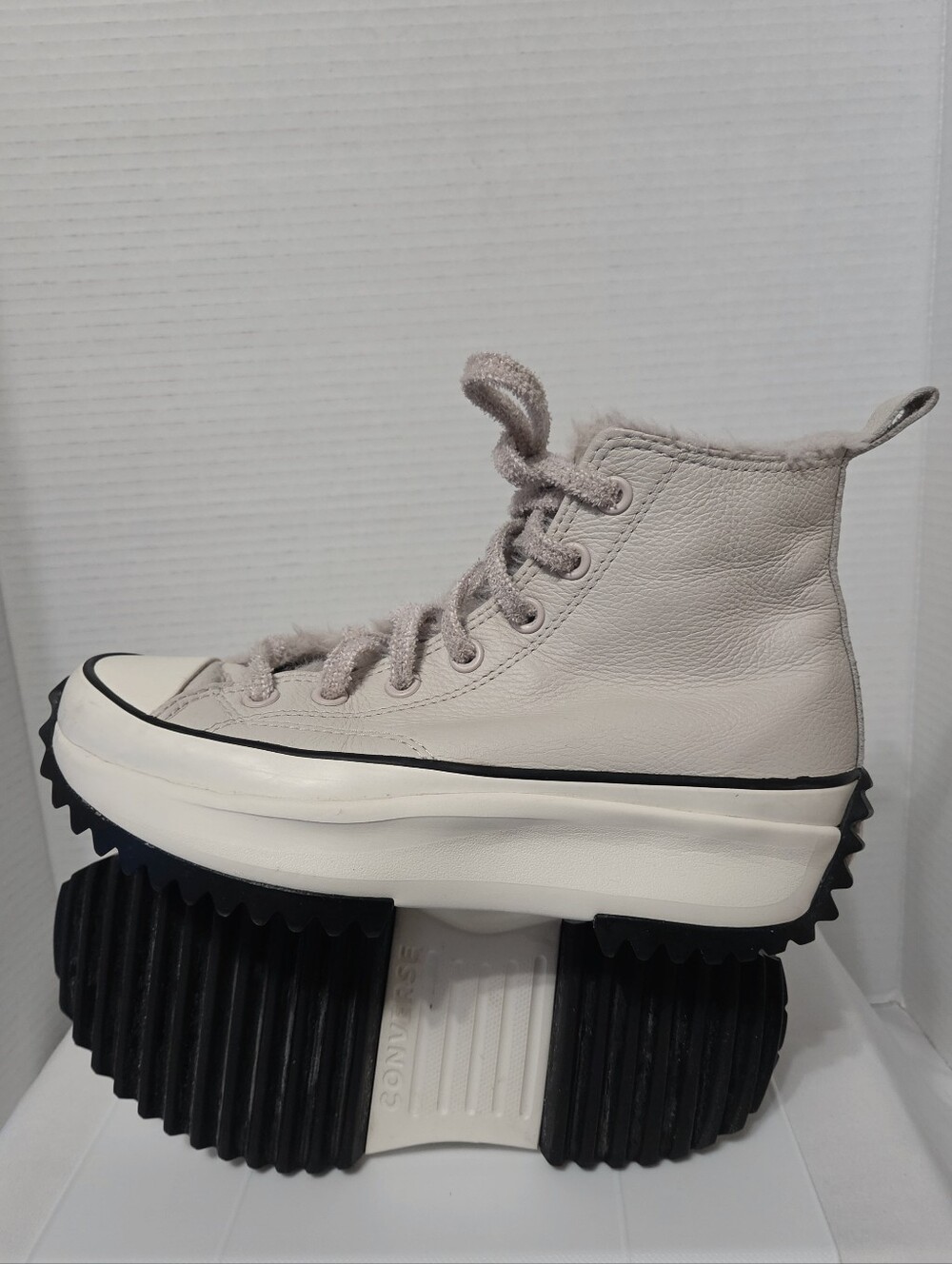 Converse Run Star Hike Hi Fur Lined Soft Pink/Beige Leather Sneakers 7 - Picture 7 of 13